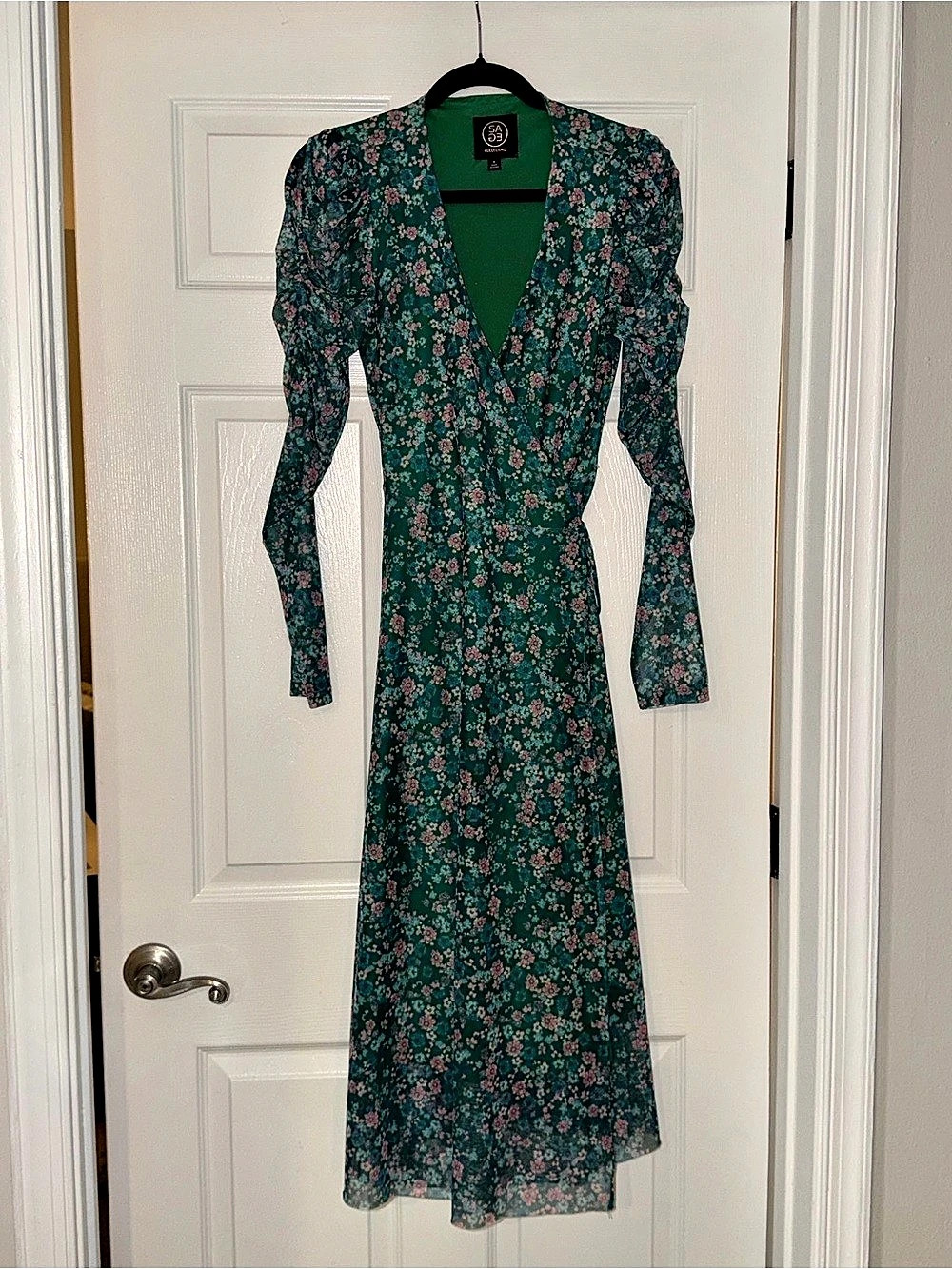 SAGE Collection Floral Midi Dress Green & Pink Small Like New